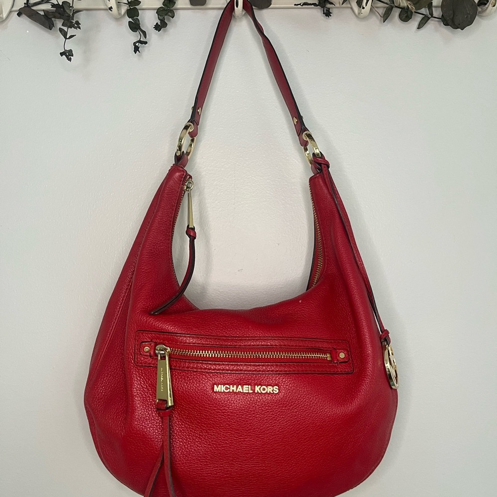 Michael Kors Rhea Red Leather Shoulder Bag
